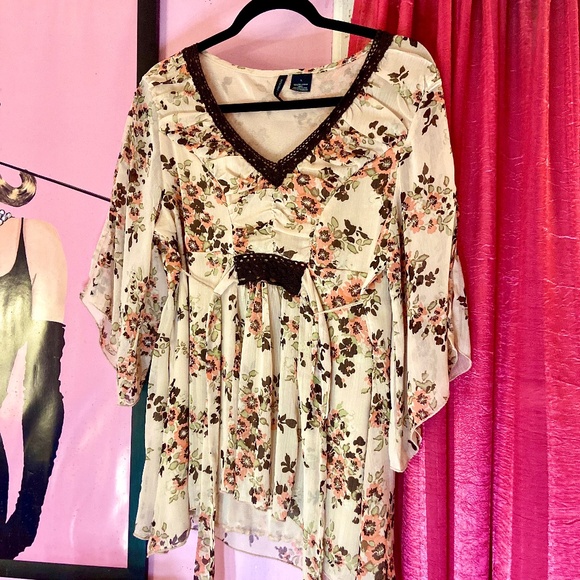 Y2k Vintage Floral Fairycore Boho Chiffon Kimono Sleeve Blouse Women’s Large - Picture 6 of 6